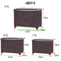 Foot Stool Storage Ottoman Bench 3 Piece Leather Cube Storage Stool Rattan Bulrush Upholstery Weave Frames Seating,